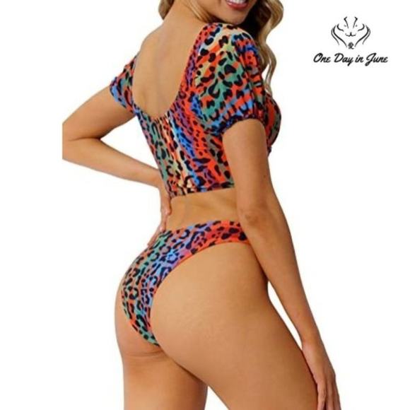 Peddney High Cut Zip Front Bikini Swimsuit Size M - Picture 2 of 4